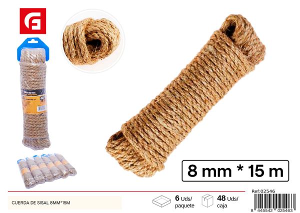 Cuerda de sisal 8mm x 15m para usos múltiples