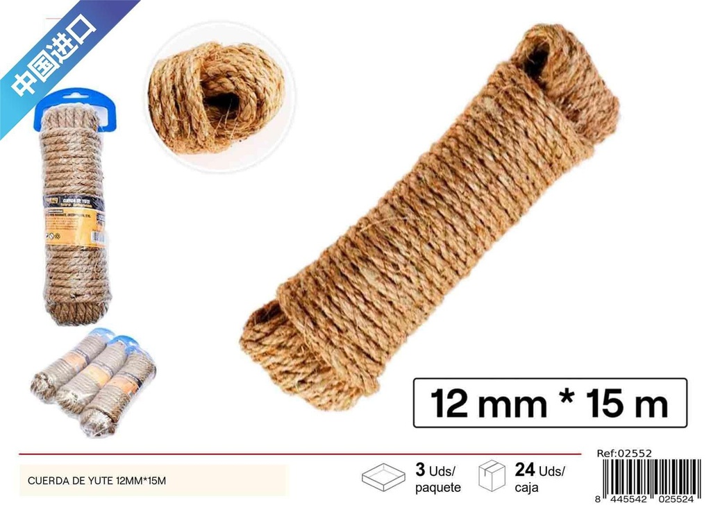 Cuerda de sisal 12mm x 15m para atar y asegurar