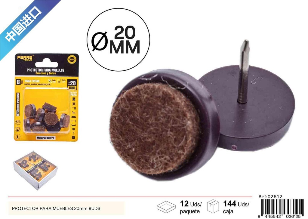Protector para muebles 20 mm 8 piezas - Accesorios de ferretería