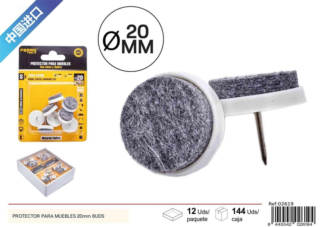 Protector para muebles 20 mm 8 piezas - Accesorios de ferretería