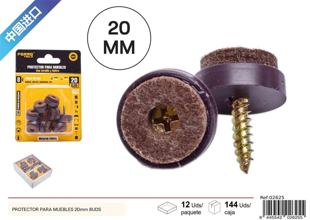Protector para muebles de fieltro 20mm 8 pcs - Accesorios de ferretería