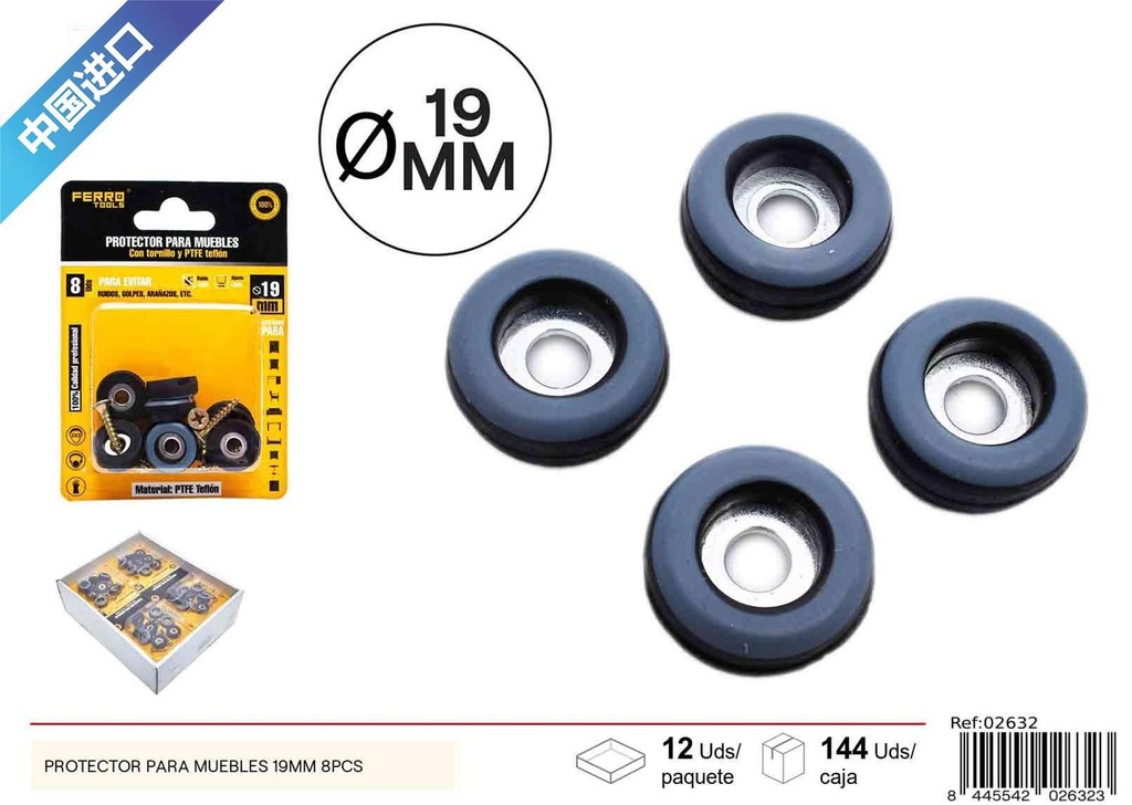 Protector para tornillos PTFE 19mm 8 piezas - Ferretería