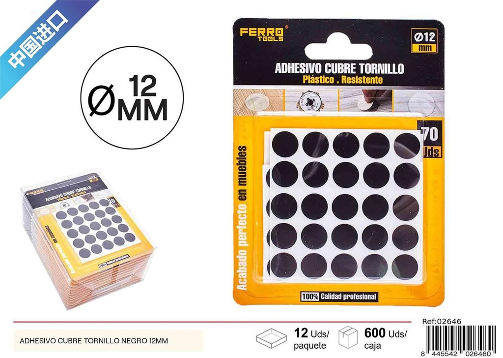 Adhesivo cubre tornillo negro 12 mm - Liquidación y ofertas