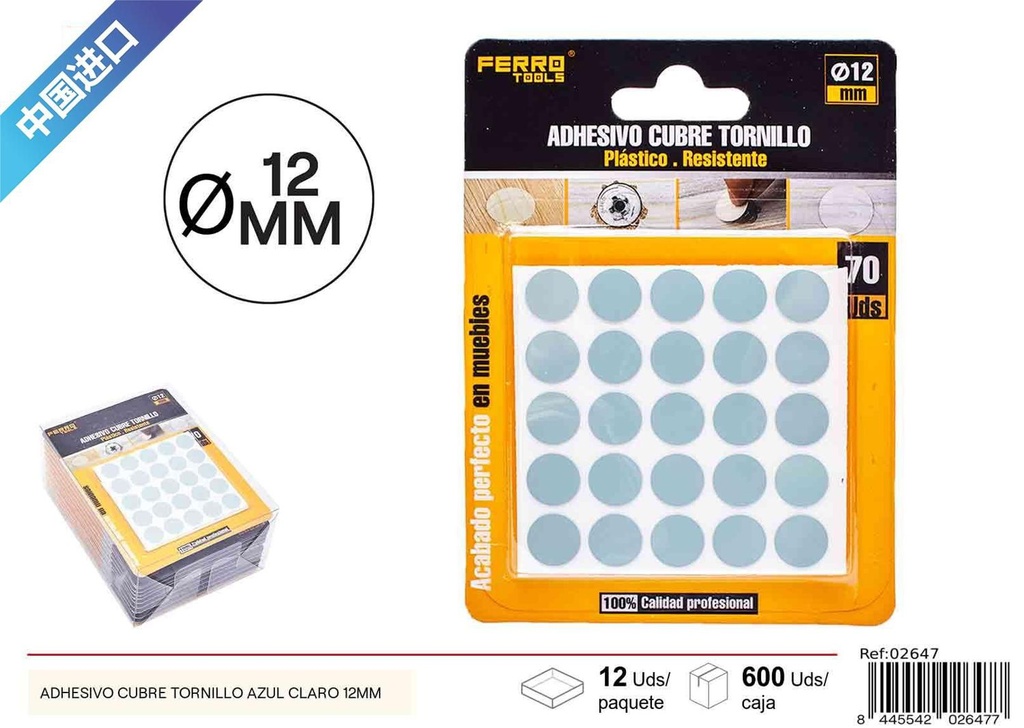 Adhesivo cubre tornillo azul claro 12 mm - Liquidación y ofertas