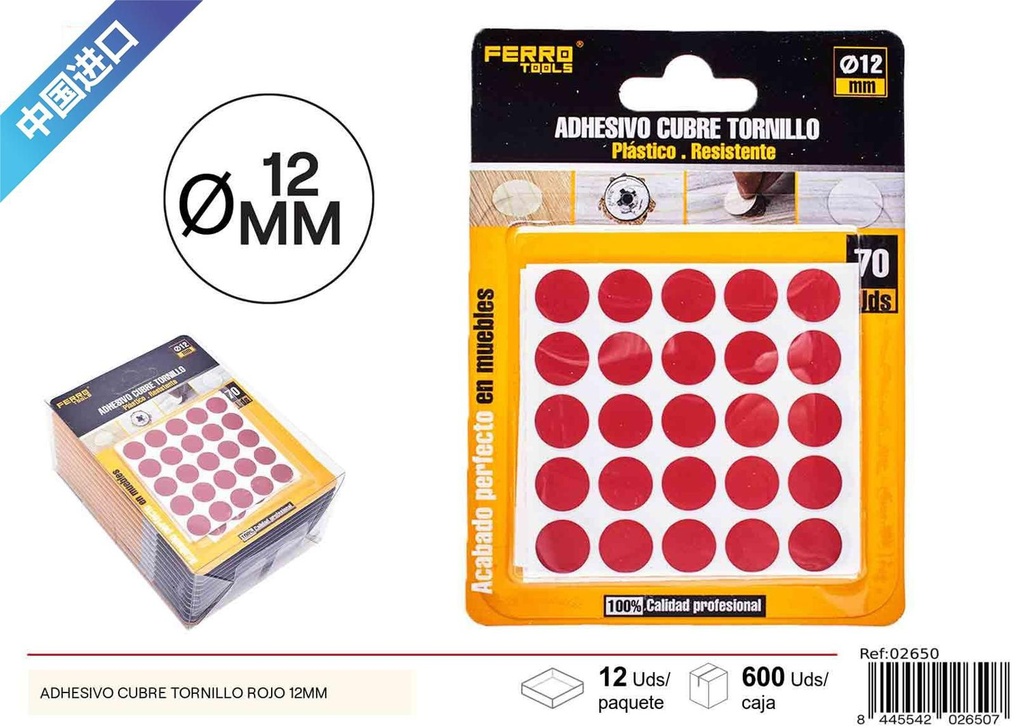 Adhesivo cubre tornillo rojo 12 mm - Liquidación y ofertas