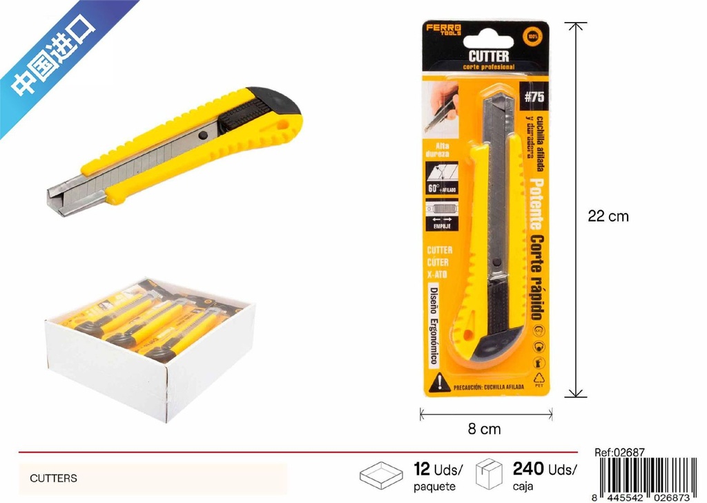 Cúter profesional con hojas de acero 18mm para bricolaje y manualidades