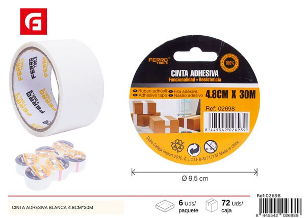 Cinta adhesiva blanca 4.8cm x 30m para embalaje