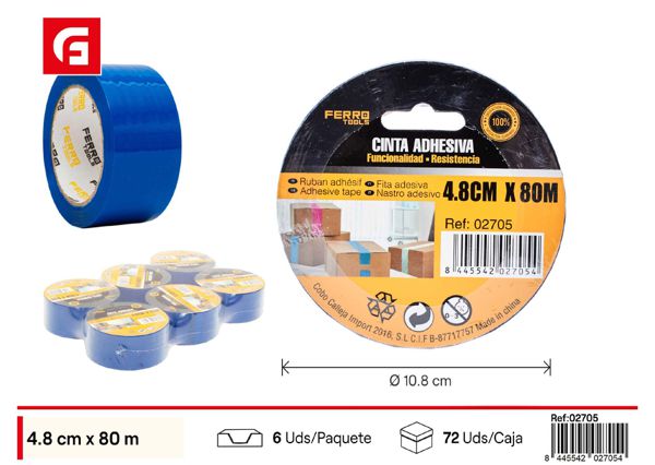 Cinta adhesiva azul 4.8cm*80m para empaques y manualidades