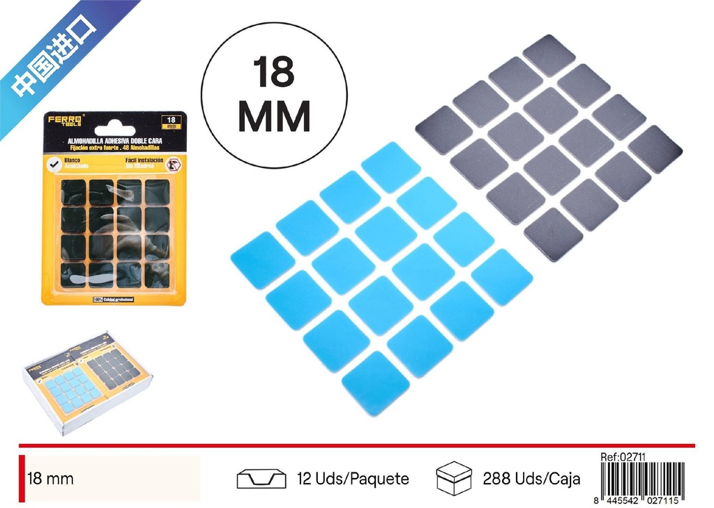 Pegatinas dobles azules cuadradas 18 mm (48 pcs) - Adhesivos