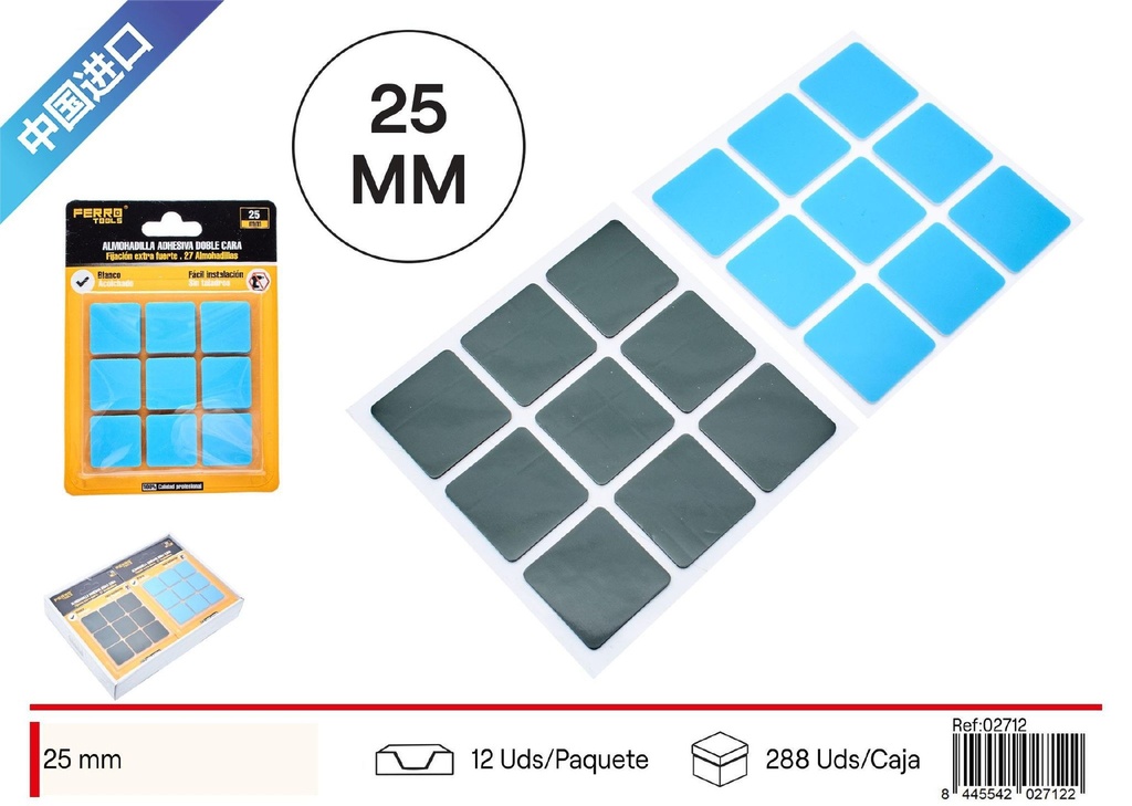 Pegatinas dobles azules cuadradas 25 mm (27 pcs) - Adhesivos