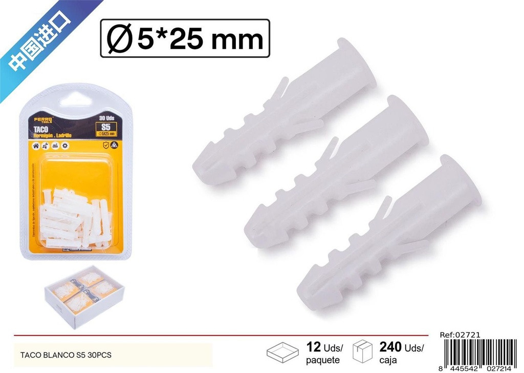 Taco blanco S5 30 UDS - Accesorios de ferretería