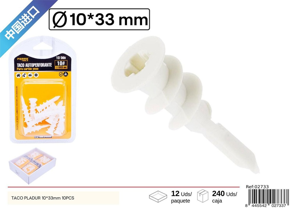 Taco Pladur blanco 10 x 33 mm 10 pcs - Accesorios de ferretería