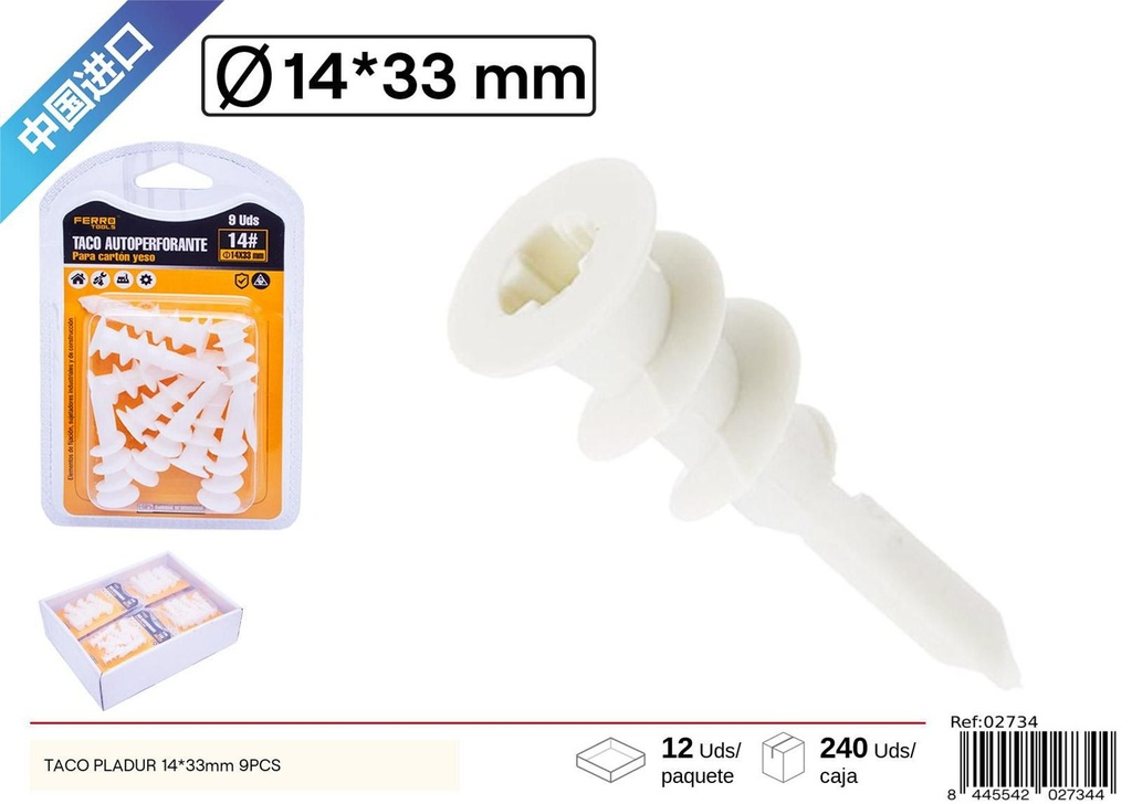 Taco Pladur blanco 14 x 43 mm 9 pcs - Accesorios de ferretería