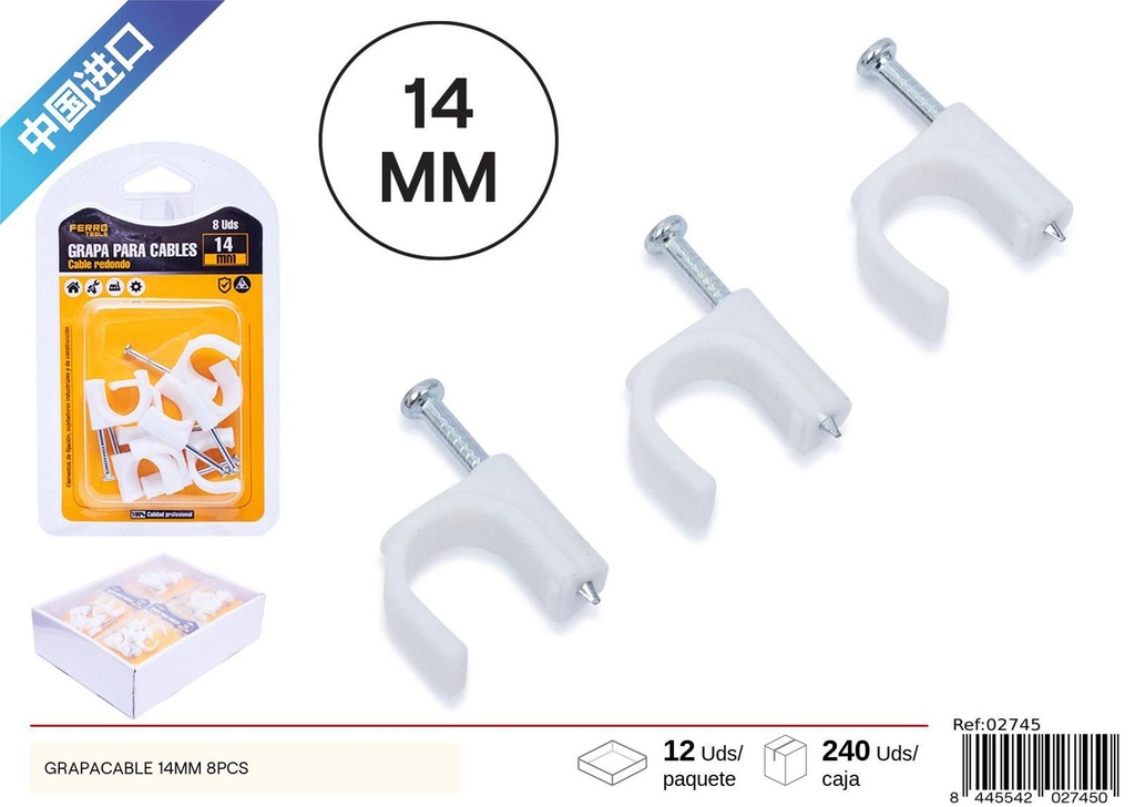 Grapacable 14 mm 8 pcs - Accesorios de ferretería