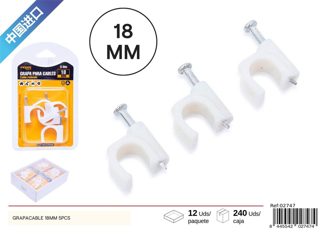 Grapacable 18 mm 5 pcs - Accesorios de ferretería