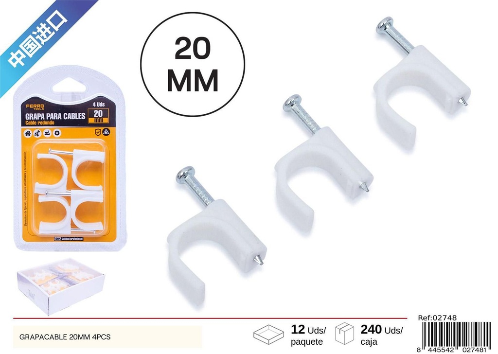 Grapacables semicirculares 20mm 4pcs para sujeción de cables