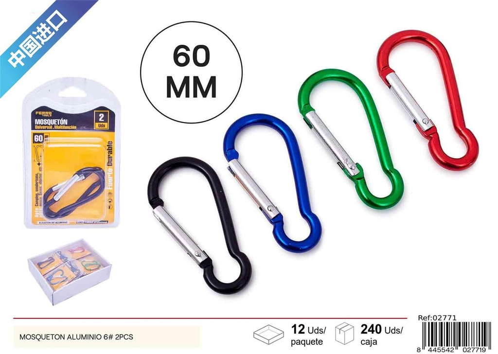 Mosquetón de Aluminio Color 6# 2Pcs - Accesorios de Ferretería