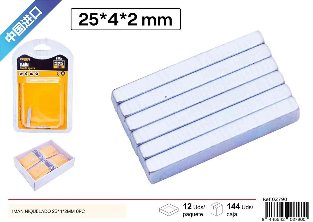 Imán niquelado 25*4*2mm (6 pcs) - Accesorios de ferretería