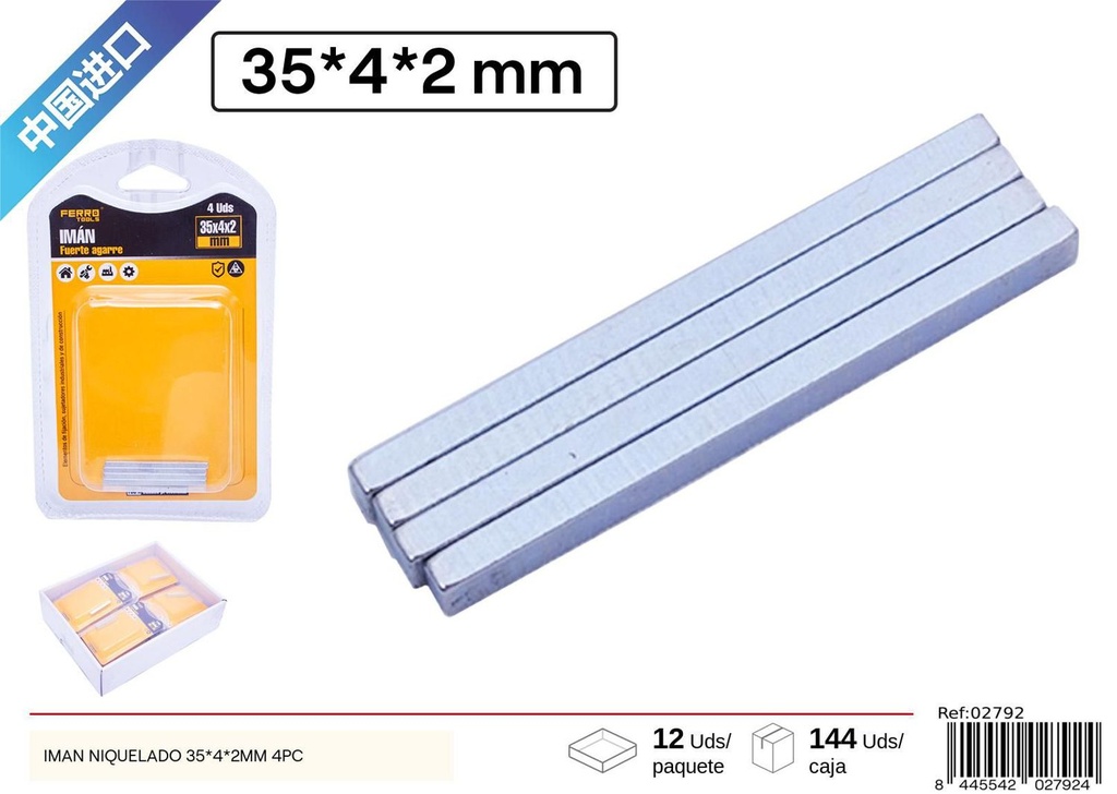 Imán niquelado 35*4*2mm (4 pcs) - Accesorios de ferretería