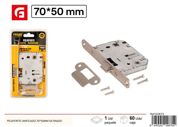 Picaporte unificado satinado 70x50mm para puertas de seguridad