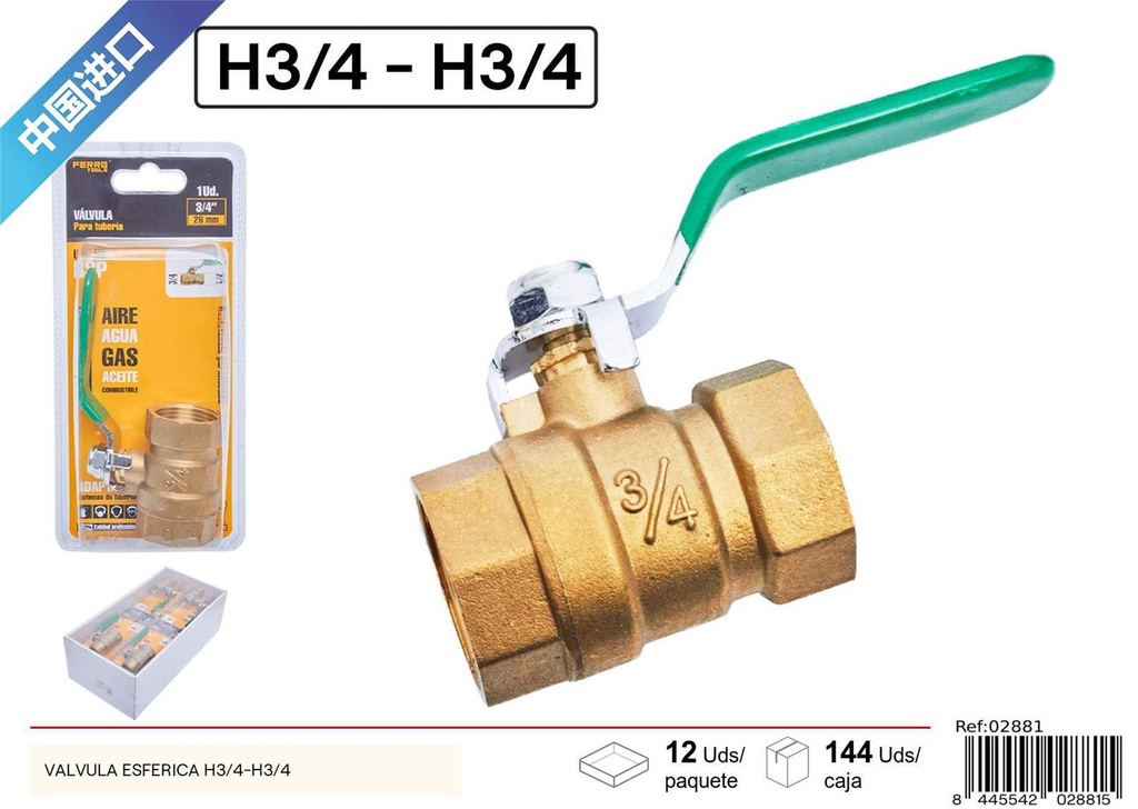 Válvula esférica H3/4-H3/4 para fontanería