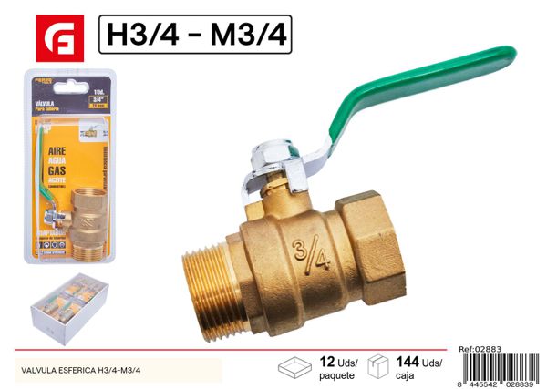 Válvula esférica con rosca interna y externa 3/4 para fontanería