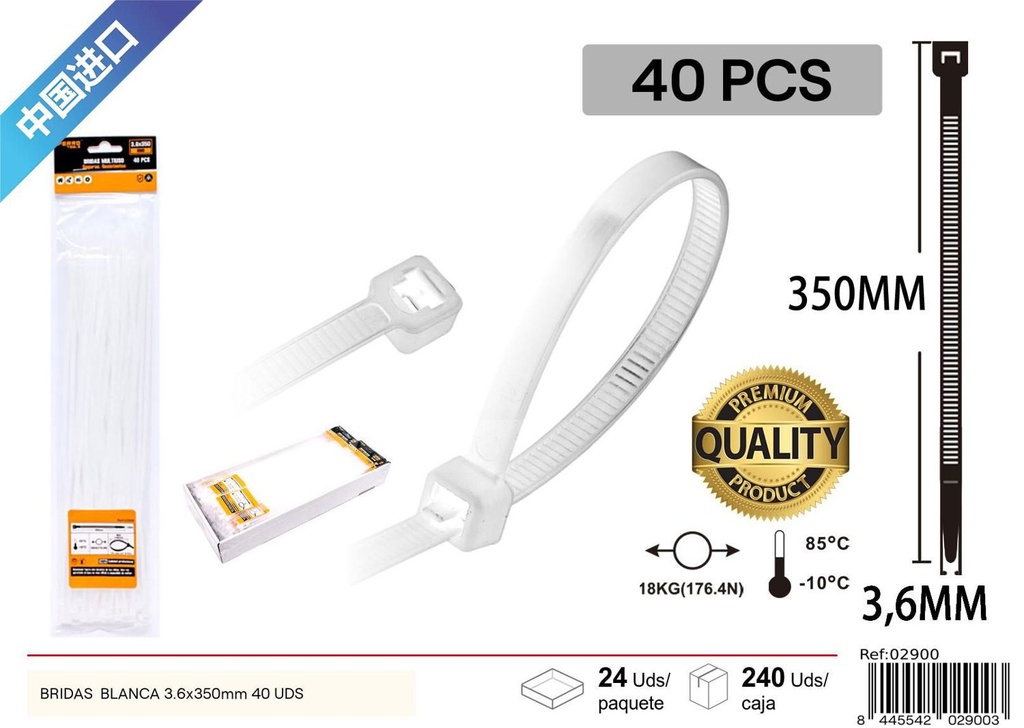 Bridas blancas 40 pcs 3.6*350 mm - Herrajería y accesorios