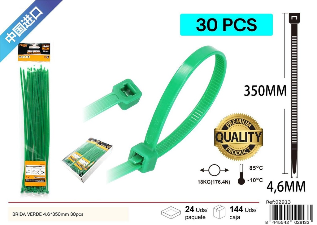 BRIDA VERDE 4.6*350mm 30pcs - Artículos de ferretería