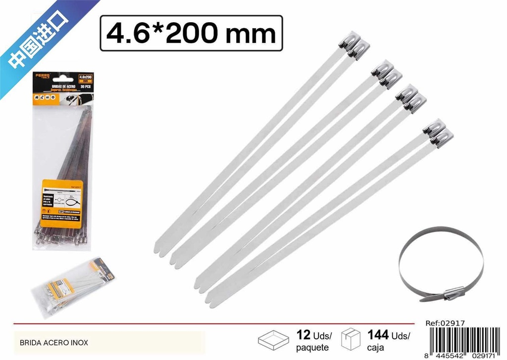 Brida de acero inoxidable 4.6*200mm (30 piezas) - Accesorios de ferretería