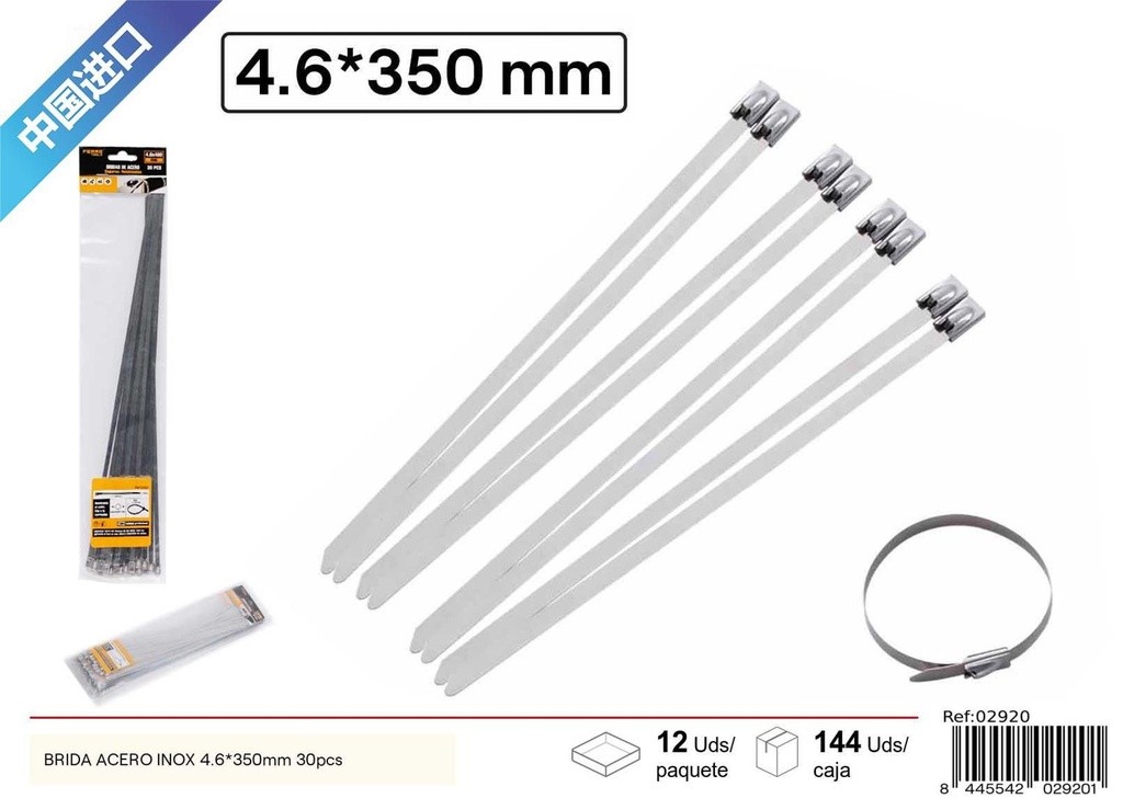 Brida de acero inoxidable 4.6*350mm 30pcs - Accesorios de ferretería