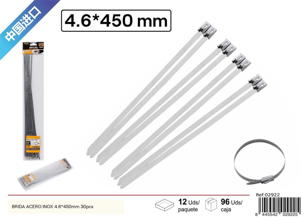 Brida de acero inoxidable 4.6x450 mm 30 pcs - Ferretería