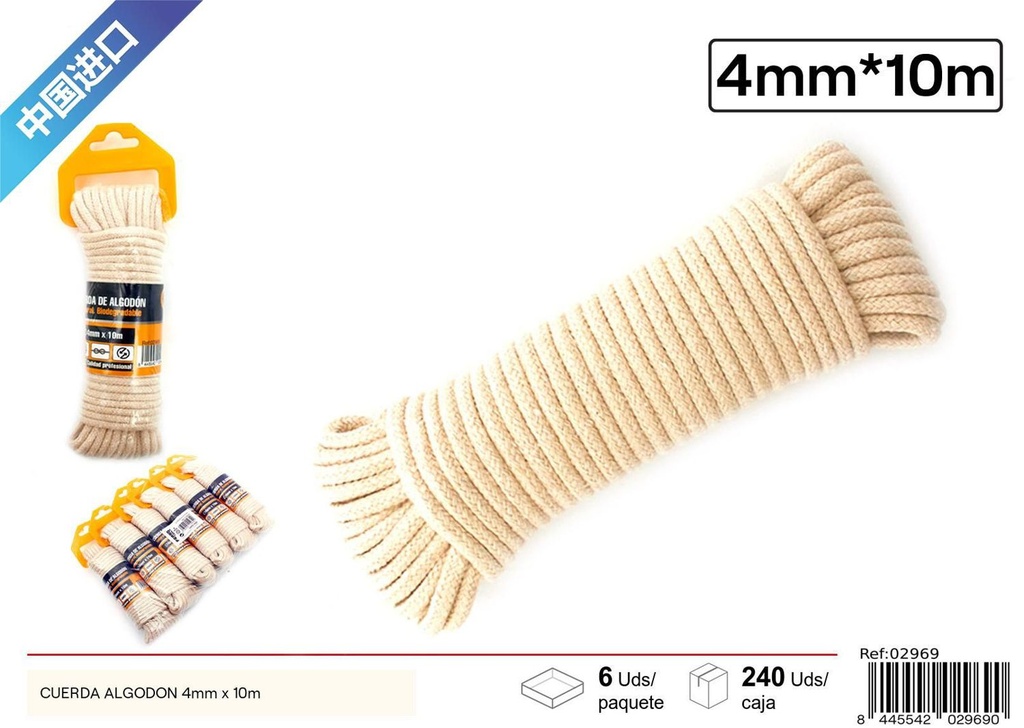 Cuerda de algodón 4mm x 10m - Cordeles y cuerdas