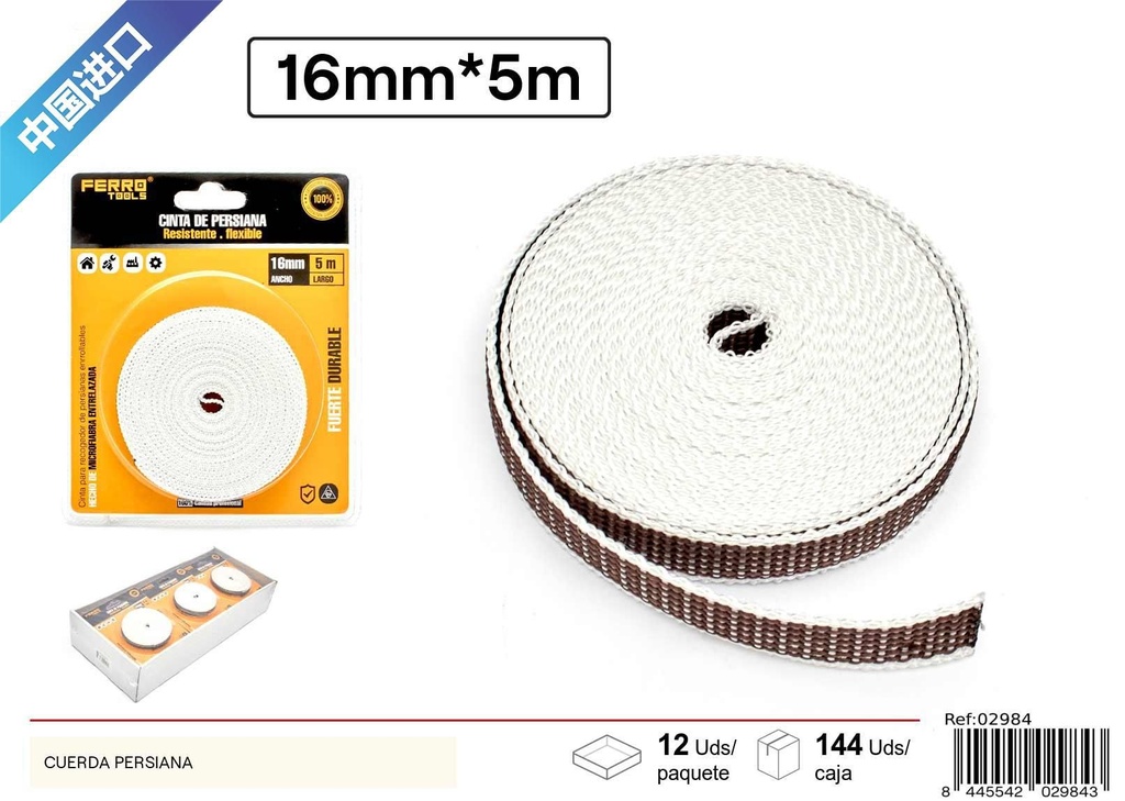 Cuerda persiana marrón 16 mm x 5 m - Accesorios de ferretería