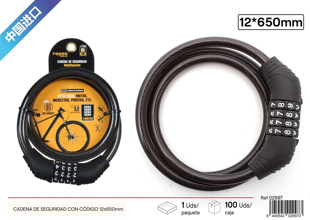 Cadena de seguridad con código 12x650mm - Accesorios de bicicleta
