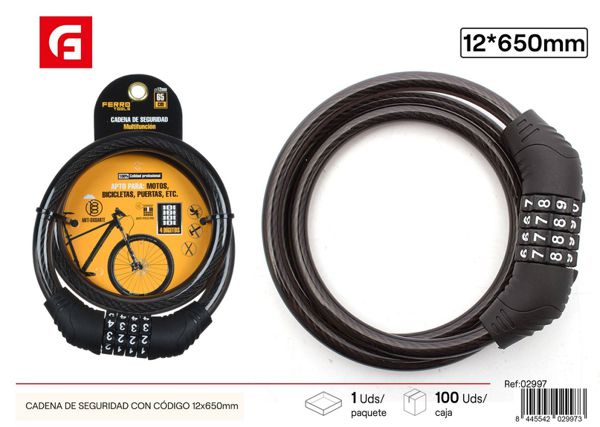 Cadena de seguridad con código 12x650mm para bicicletas