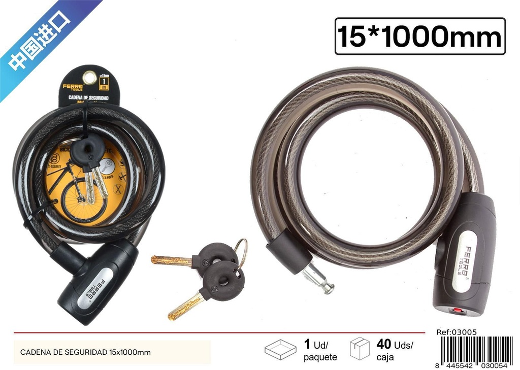 Cadena de seguridad de acero modelo 5119B 15x1000 mm - Accesorios para bicicleta