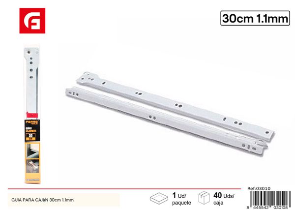 Guía para cajón 30cm 1.1mm blanca para muebles