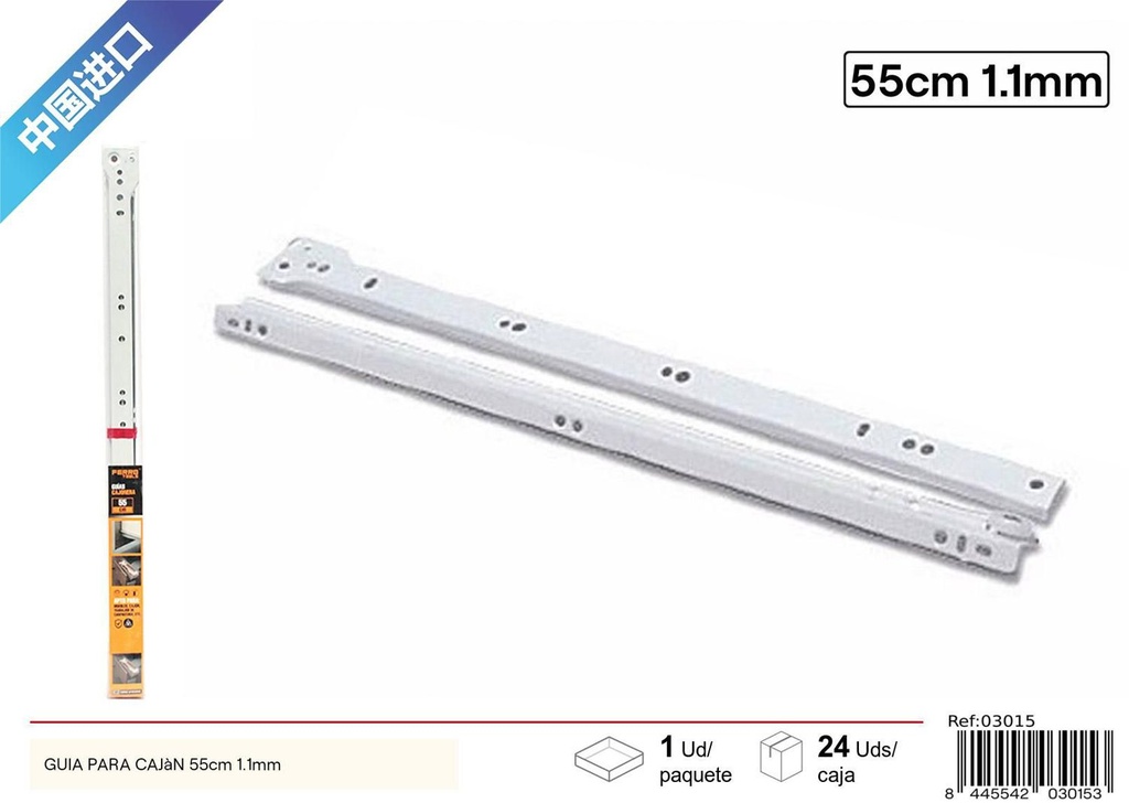 Guía para cajón 55cm 1.1mm - Accesorios de ferretería