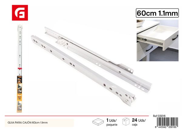 Guía para cajón blanca 60cm 1.1mm para muebles