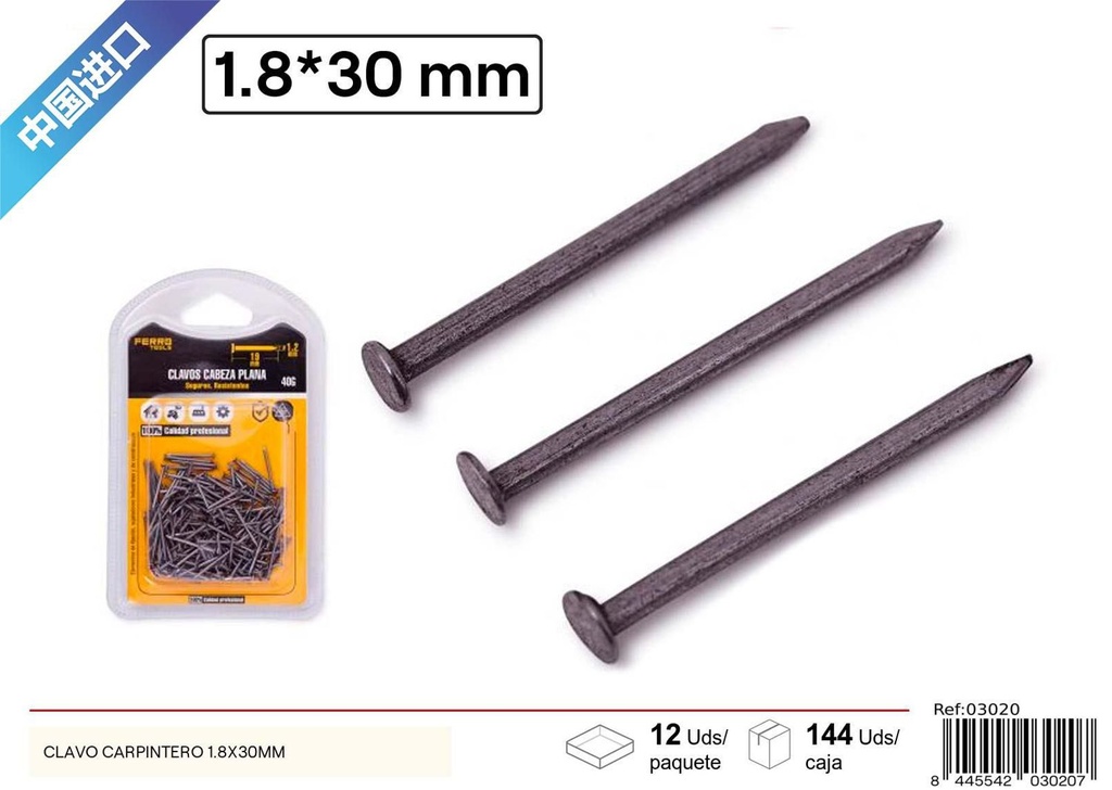 Clavo carpintero 1.8x30 mm - Accesorios de ferretería