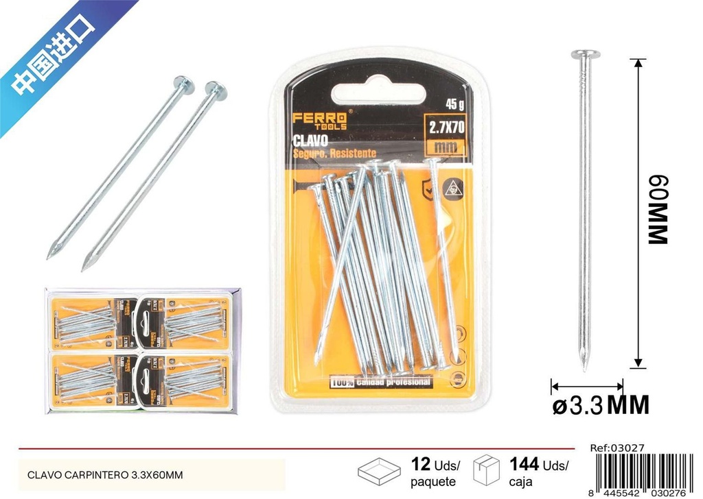 Clavo carpintero 3.3x60 mm - Accesorios de ferretería