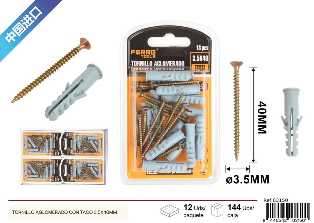 Tornillo aglomerado con taco 4X30 mm - Accesorios de ferretería