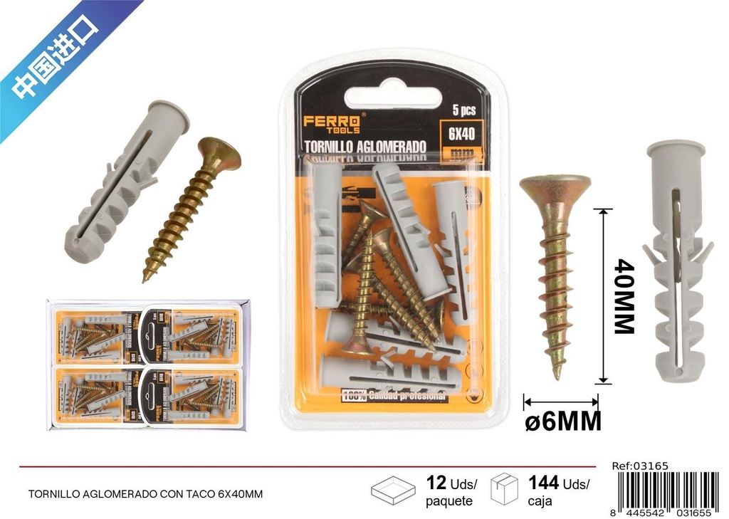 Tornillo aglomerado con taco 6X40 mm - Accesorios de ferretería