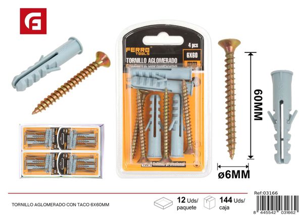 Tornillo aglomerado con taco 6x60mm para fijación