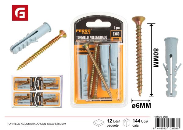 Tornillo aglomerado con taco 6x80mm