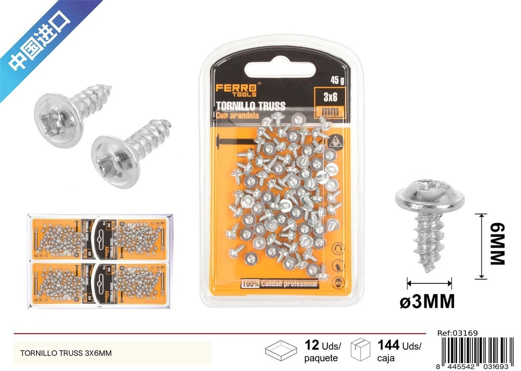 Tornillo Truss autoperforante galvanizado 3x6mm - Accesorios de ferretería