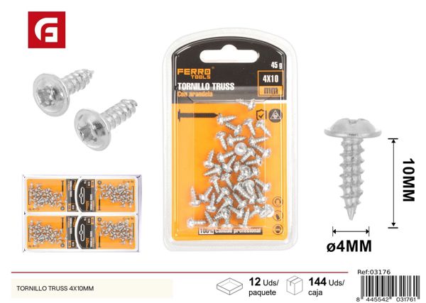 Tornillo truss 4x10mm para fijación