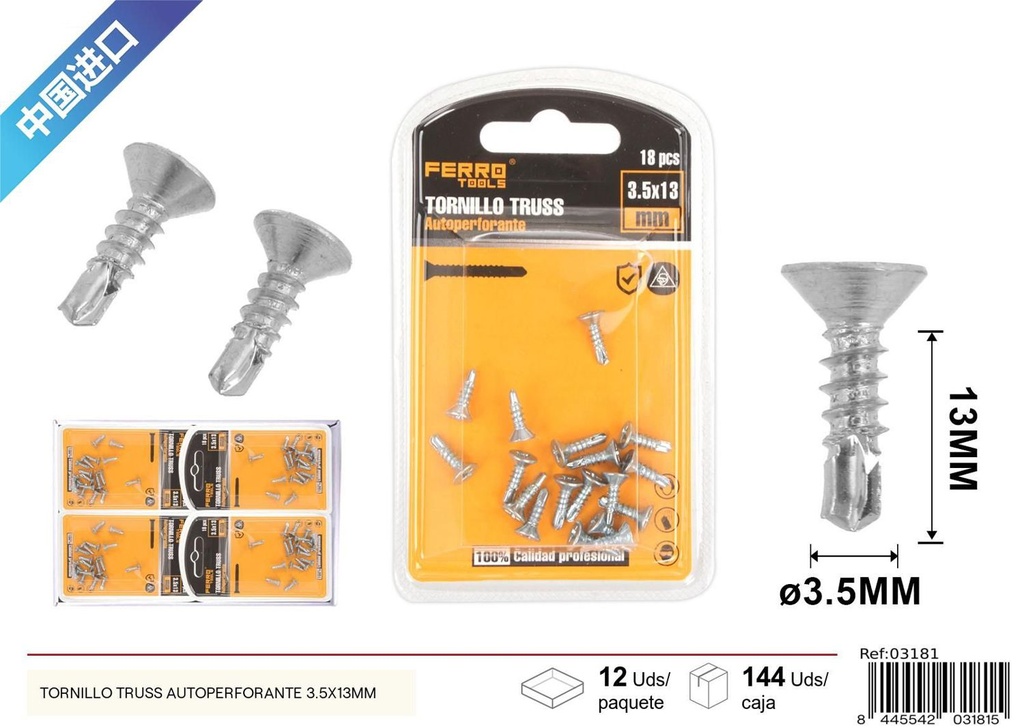 Tornillo Truss autoperforante 3.5x13mm - Accesorios de ferretería