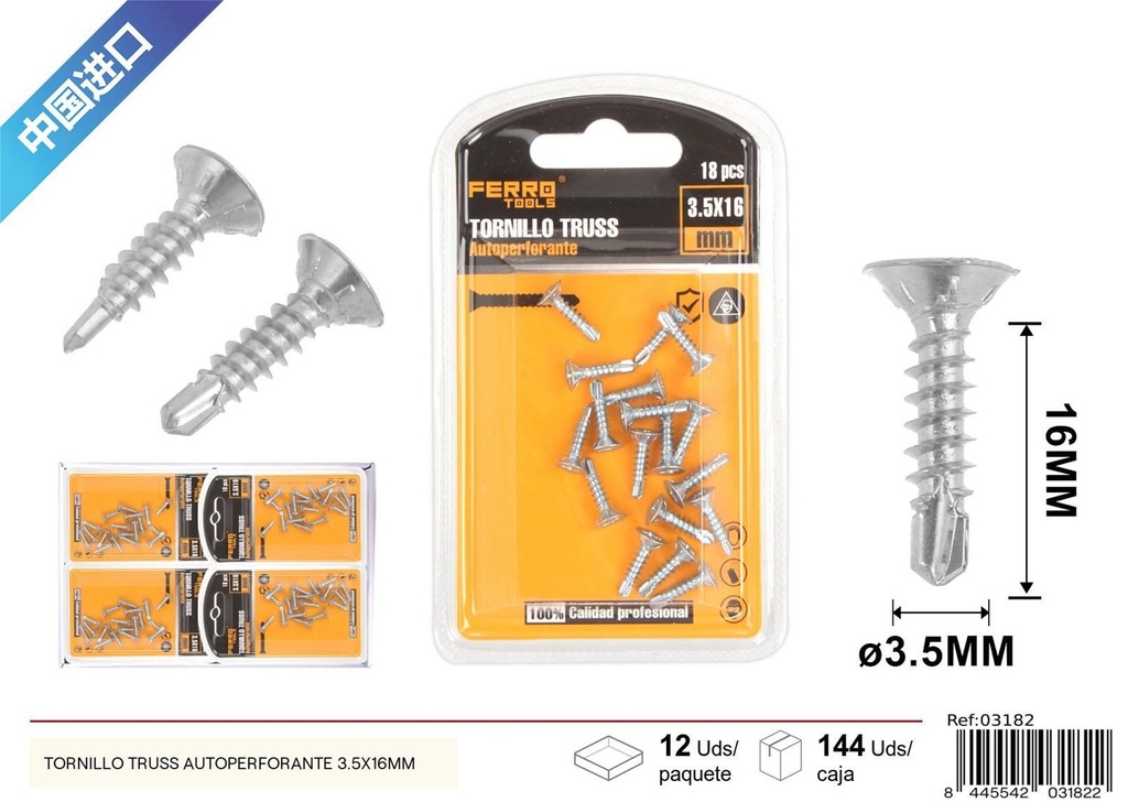 Tornillo Truss autoperforante 3.5x16mm - Accesorios de ferretería
