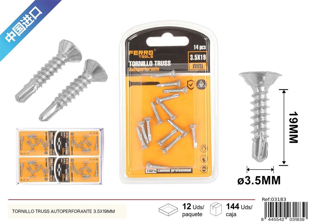Tornillo Truss autoperforante 3.5x19mm - Accesorios de ferretería